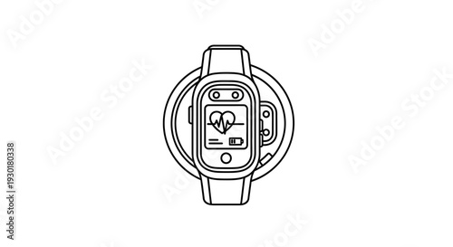 Smartwatch with heart rate monitor icon on screen, fitness tracker, technology