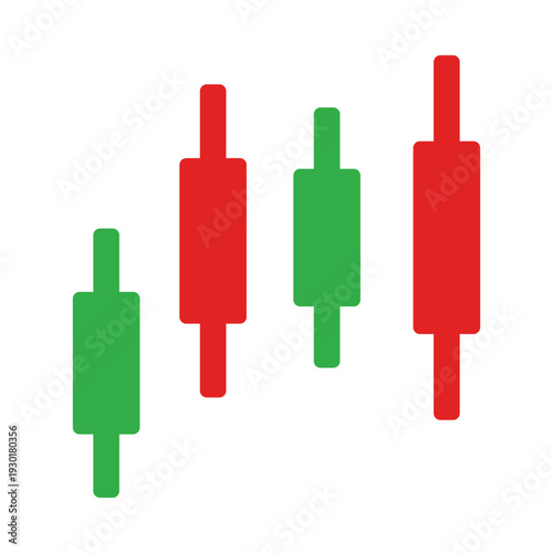 Four vertical Japanese candlesticks two red and two green against a white background