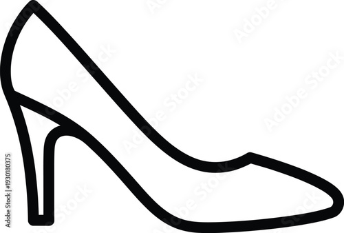 Minimalist black outline of a high-heeled stiletto shoe isolated on a white background.