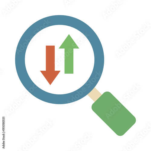 Magnifying glass examining up and down arrows