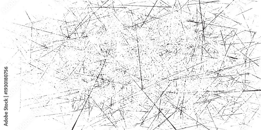 Obraz premium Chaotic Black Distressed Scratches and Speckles Grunge Texture on White, Creating an Intense and Dynamic Abstract Overlay for Rough Design Effects.