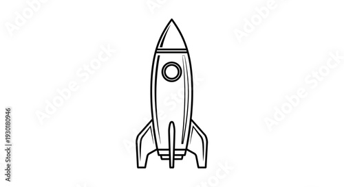 Simple Line Art Rocket Ship Launching into Space, Vector Illustration