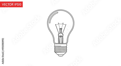 Simple Line Drawing of a Classic Incandescent Light Bulb on White Background