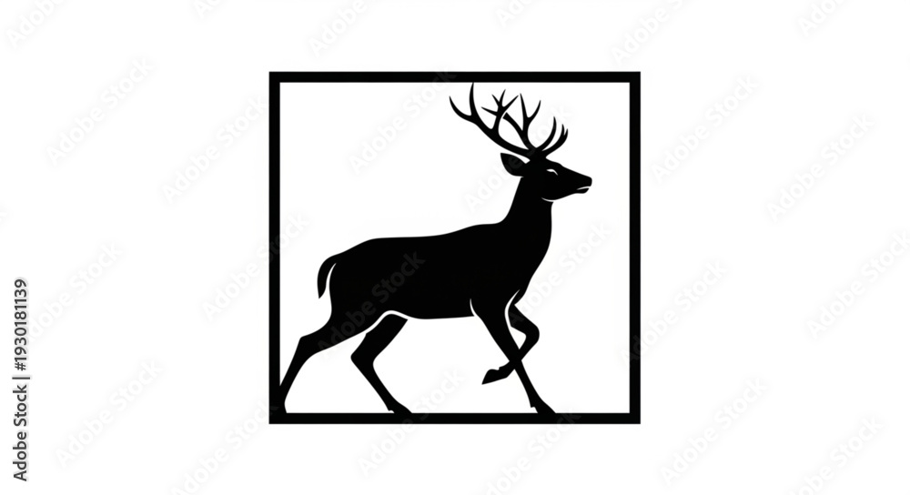 Fototapeta premium Black Silhouette Deer Icon Running.