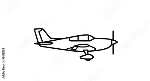 Simple Line Drawing of a Propeller Airplane Flying