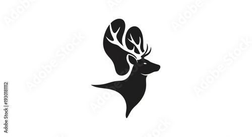 Black Silhouette Deer Head Antlers.