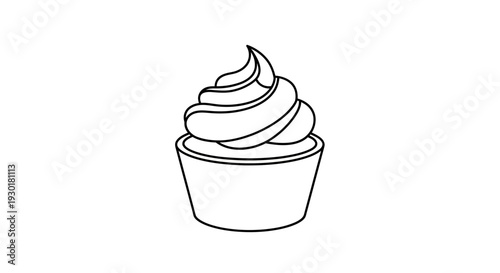 Simple line drawing of a swirl of soft serve ice cream in a cup