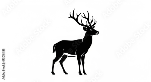 Black Silhouette Deer with Antlers.