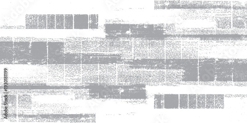 Grayscale abstract newspaper texture with layered print and distressed horizontal bars, offering a vintage or urban background for design.