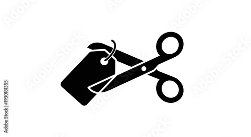 Scissors Cutting a Price Tag, Symbolizing Cost Reduction, Savings, and Discounts