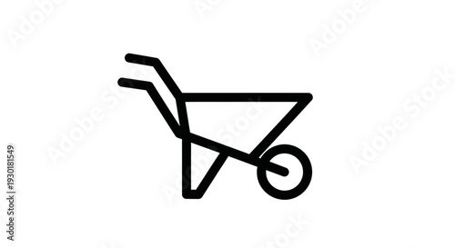 Simple Black Outline Icon of a Wheelbarrow on a White Background