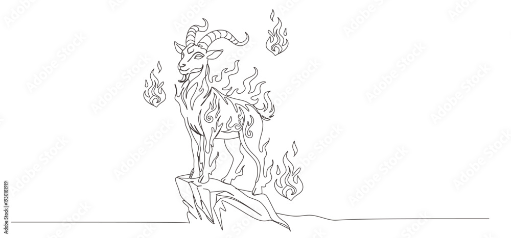Fototapeta premium Goat zodiac sign. Sheep Chinese year 2027. Editable line sketch icon. Stock vector illustration.