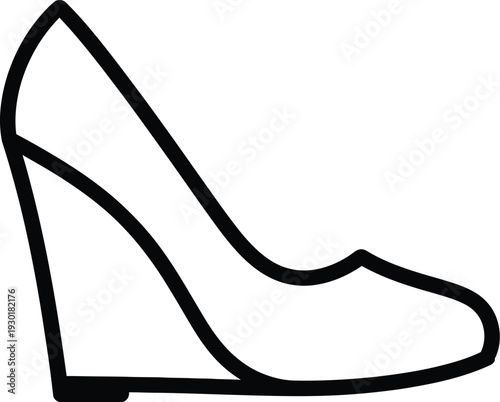 Simple line drawing of a women's high heel wedge shoe isolated on a white background.