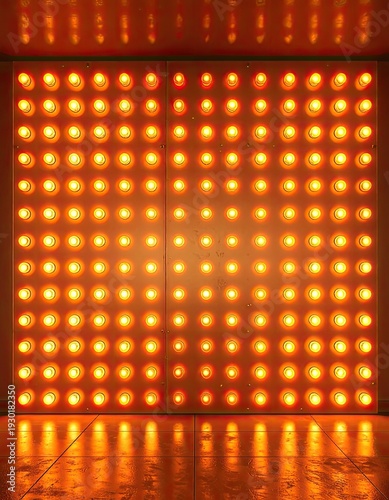 Wallpaper Mural Grid of illuminated orange stage lights creating a warm, reflective ambiance. Torontodigital.ca