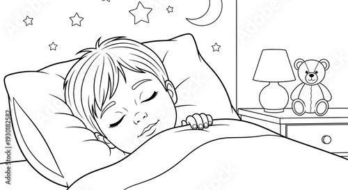 Child Sleeping Peacefully in Bed.