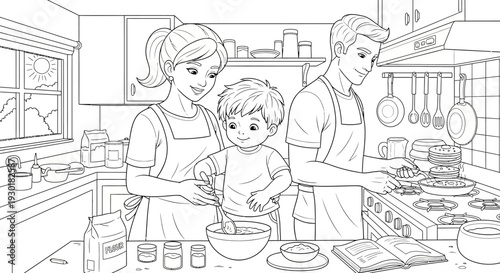 Family Cooking Together In Kitchen.