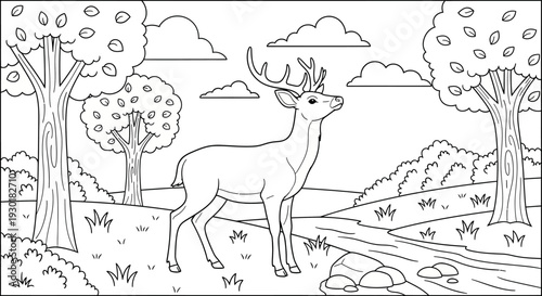 A deer with large antlers standing.