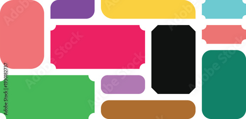 A vibrant collection of differently sized and colored geometric shapes