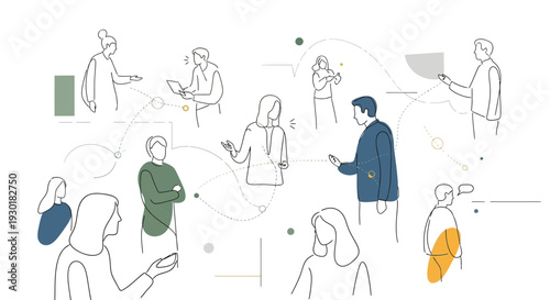 People communicating in a group setting.