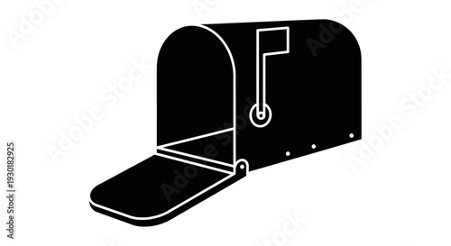 Black mailbox with open flag.