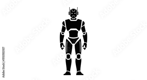 Black and white robot figure.
