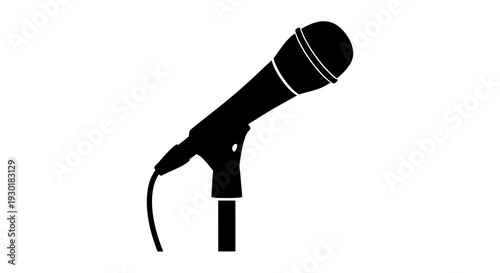 Microphone on Stand Isolated Silhouette.