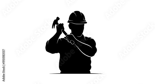Worker with Hard Hat and Hammer.
