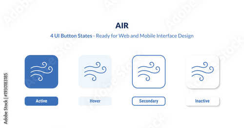 air 4-state UI button. Outline icon kit from zodiac collection. Thin linear air, plane, collection editable vector. Minimal air sign for web and mobile interface