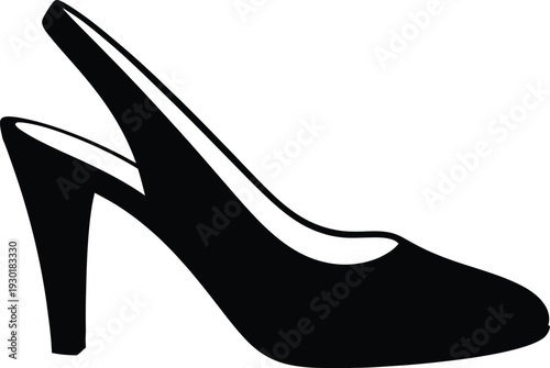 Black silhouette of a classic slingback high heel pump shoe isolated on a white background