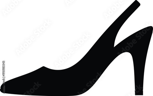 Black silhouette of a classic high-heeled slingback pump shoe isolated on a white background.