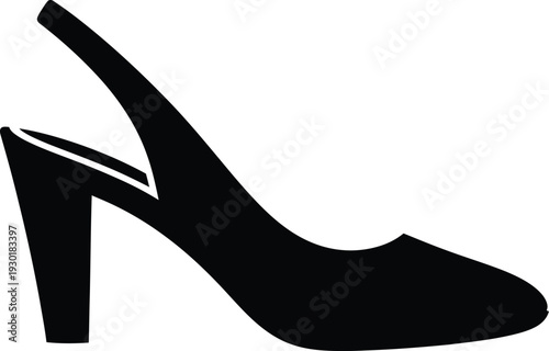 Black silhouette icon of a woman's high-heeled slingback shoe on a white background