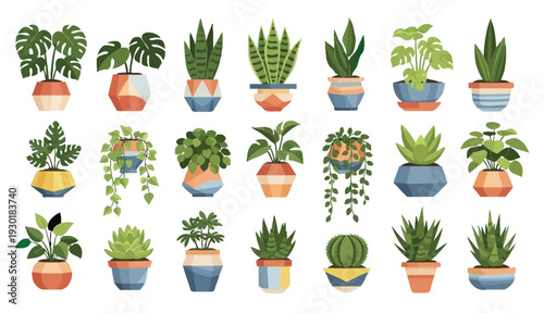 A collection of colorful, minimalist succulent icons in various shapes and styles, isolated on a white background,