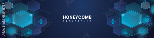 Blue LinkedIn cover and banner template Honeycombs background design 