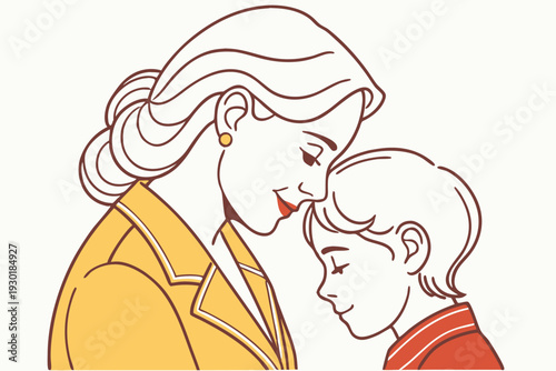 Woman and child face to face head profile