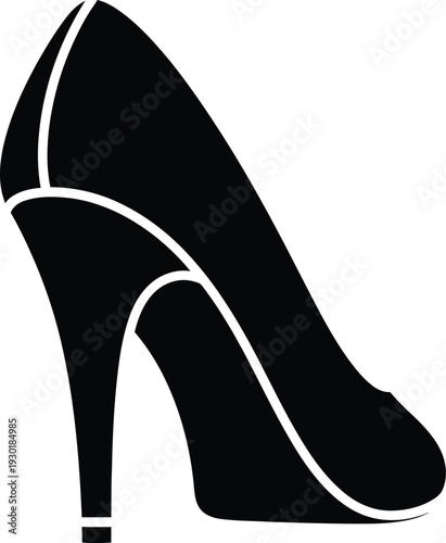 Black and white silhouette of a classic high heel shoe with a thin stiletto heel and rounded toe
