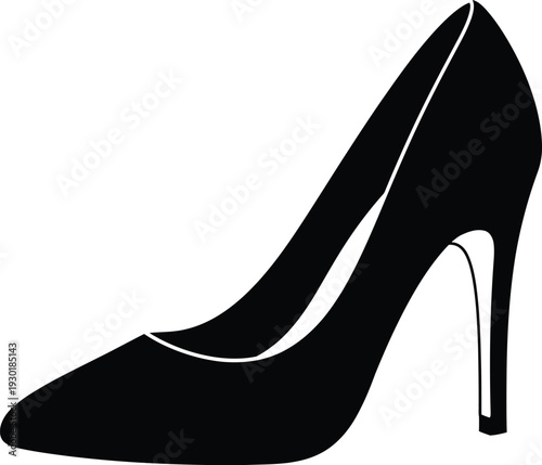 Elegant black stiletto pump shoe silhouette vector illustration isolated on white