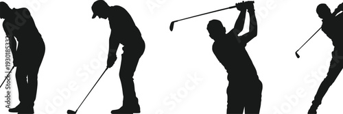 Golf Player Silhouettes Set Vector Illustration of Professional Golfers in Different Swing Sequences for Sports Clubs Tournaments Coaching and Lifestyle Graphics