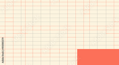 Abstract background featuring a subtle grid pattern on a cream surface with a solid red-orange rectangle in the bottom right corner.