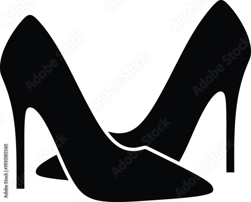 Black silhouette of a pair of elegant high-heeled stiletto shoes on a white background