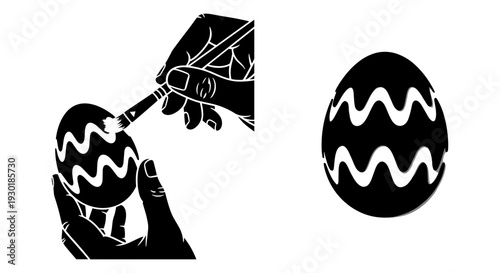 Decorating an easter egg with a zigzag pattern using a stylus tool Vector, illustration