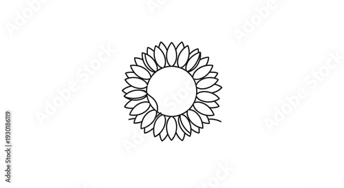 Minimalist Single Line Drawing of a Sunflower, Black and White Outline Art