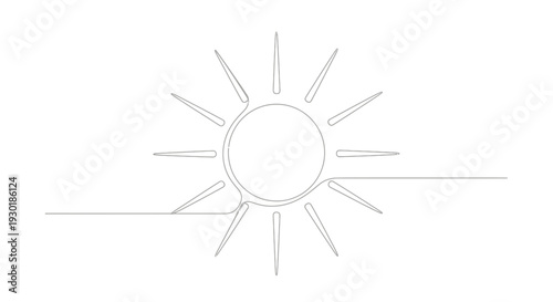 Minimalist single line drawing of a sun with rays on a white background