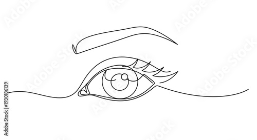 Minimalist Single Line Drawing of a Woman's Eye and Eyebrow, Elegant Beauty and Vision Concept