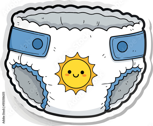 Cute cartoon baby diaper with a smiling sun graphic