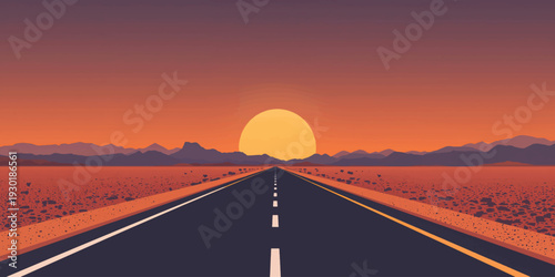 Desert Highway at Sunset – Scenic Road Vector Illustration