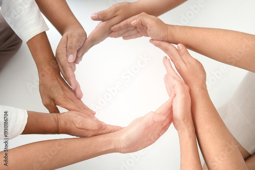 Bild auf Leinwand Hands forming circle of support and unity in diverse group showing cooperation a