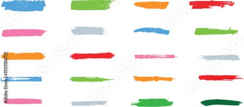 Multicolor paintbrush hand painted underline strokes vector set. Colorful brush dividers and flat painted lines with marker finish, hand drawn illustration.