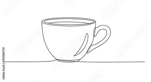 Minimalist Line Art Drawing of a Coffee Cup on a White Background