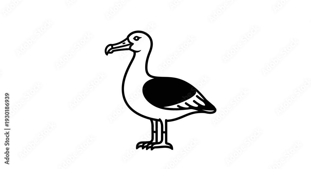 Fototapeta premium Minimalist Line Art Illustration of a Seagull Standing on White Background