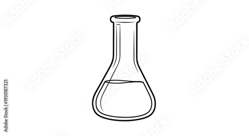 Laboratory flask with liquid, simple line drawing, science experiment icon